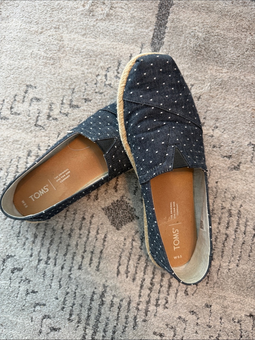 TOMS Navy with White Polka Dot Slip-On Espadrilles